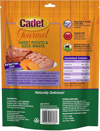 Cadet Gourmet Sweet Potato & Duck Wraps Limited-Ingredient Dog Chews, Healthy and Natural Training Treats for Small and Large Dogs, 14 oz