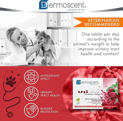 Dermoscent UTI-Zen Cranberry Tablets for Dogs & Cats Food Supplement for Bladder, Kidney & Urinary Tract Health Chicken Flavoured - 30 Tablets