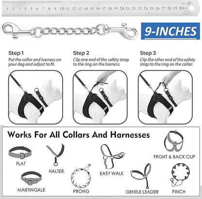 MOZETO Dog Collar Safety Clip, Stainless Steel Heavy Backup for Prong Collar, Dog Harness Collar Leash Connector (9 inches)
