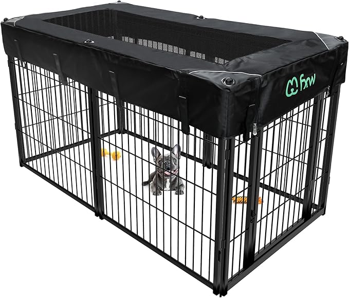 FXW Homeplus Indoor Dog Playpen with Rectangle Mesh Top Cover for Escape Prevention, 32 Inch 6 Panels Heavy Duty Dog Pen for Small and Medium Dogs, Black│Patented