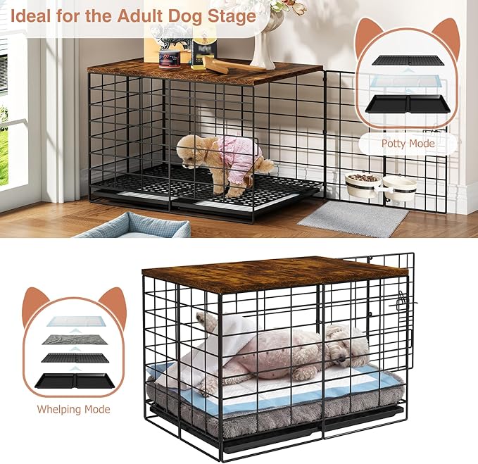 24 Inch Small Dog Crate - Indoor Puppy Kennel with Training Tray, Wooden Top & Thickened Metal Wire, Dog Cage for Small Dogs & Puppies Under 20 lbs, Decorative All-Stage Pet House