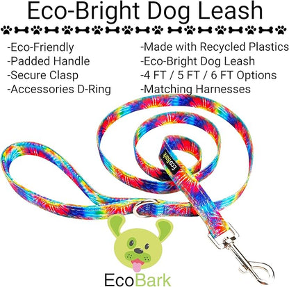 EcoBark Dog Leash - Soft & Reflective Comfort Training Leashes with Padded Handle - Strong Durable Heavy Duty - Training and Pulling for Small, Medium or Large Dogs (Tie Dye)