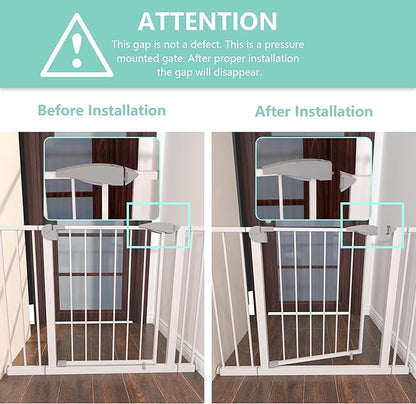 29.5-44.1" Wide Safety Pet Gate, Indoor Dog Gate for Stairs No Jumping Over, No Drilling Pressure Mount Kit, Auto Close Cat Gate Suitable for Stairs, Doorways, White