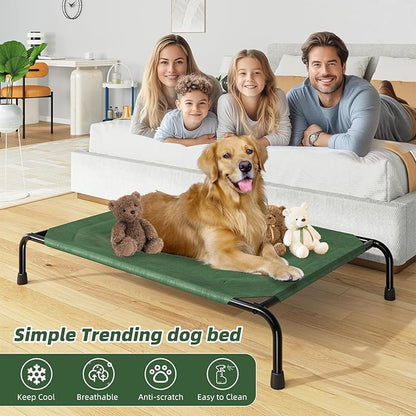 Simple Trending Raised Dog Bed for Large Dogs, Waterproof XL Dog Cot, Outdoor Cooling Elevated Pet Bed, 47.75" x 30.5", Green