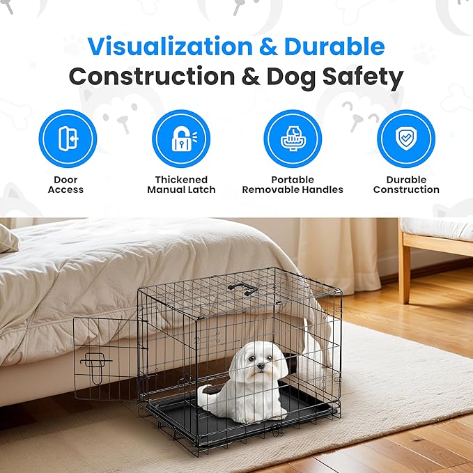 Simple Deluxe 24-Inch Single Door Dog Crate, Durable and Foldable Metal Wire Cage with Leak-Proof Plastic Tray, Portable Pet Kennel for Indoor, Outdoor, and Travel