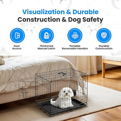 Simple Deluxe 24-Inch Single Door Dog Crate, Durable and Foldable Metal Wire Cage with Leak-Proof Plastic Tray, Portable Pet Kennel for Indoor, Outdoor, and Travel