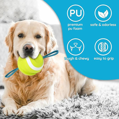 LECHONG Dog Balls with Straps for Tugging 2 Pcs, Interactive Dog Toys, Puppy Toys to Keep Them Busy, High Bouncy Balls for Dogs, Tennis Ball Base Ball Toys