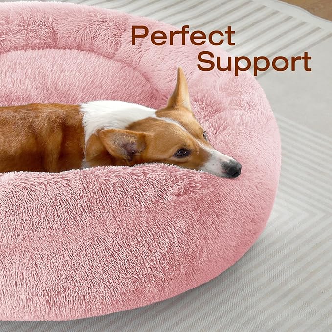 JOLLYVOGUE Dog Beds Large Sized Dog, 36 inches Calming Soft Anti-Anxiety Donut Dogs Bed, Washable Round Fluffy Cushion for Large Pets, Fits up to 80 lbs Pets