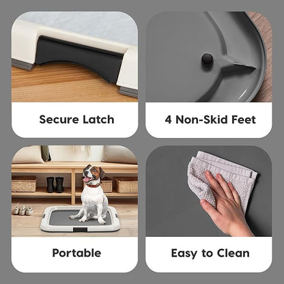 IRIS USA Pee Pad Holder for Dogs and Puppies, Potty Training Tray with Secured Latches, Non-Skid Feet, Leak Protection, Easy Clean Surface, Fits 22"x 22" Puppy Pads Size or Larger, Dark Gray