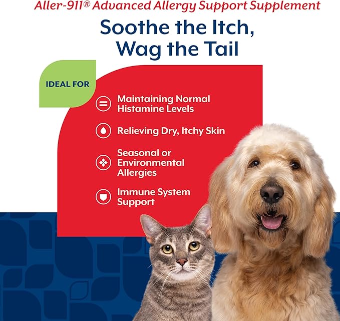 NaturVet Aller-911 Advanced Allergy Aid Formula Powder Plus Antioxidants for Dogs and Cats, 9 oz Powder, Made in The USA