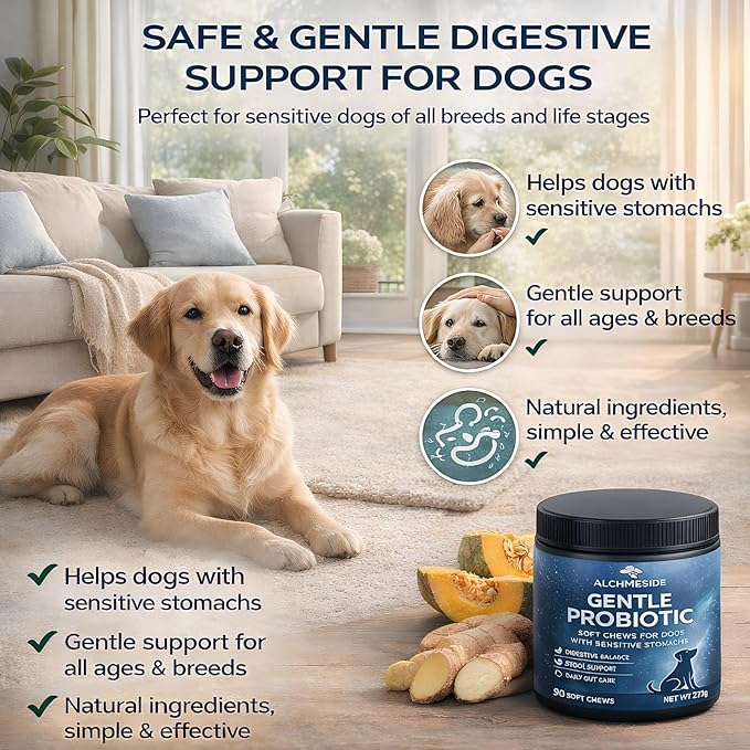Probiotics for Dogs – Dog Probiotic Soft Chews for Digestive & Gut Health, Yeast Balance,3 Billion CFU with Prebiotic Inulin & Pumpkin, Gentle Formula for Sensitive Stomachs, Chicken Flavor, 90 Count