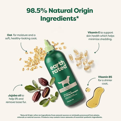 Earth Rated Deshedding Dog Shampoo, Hypoallergenic 3-in-1, Shampoo & Conditioner for Dogs & Puppies, Deodorizing, 98.5% Natural Origin Ingredients, 16 oz