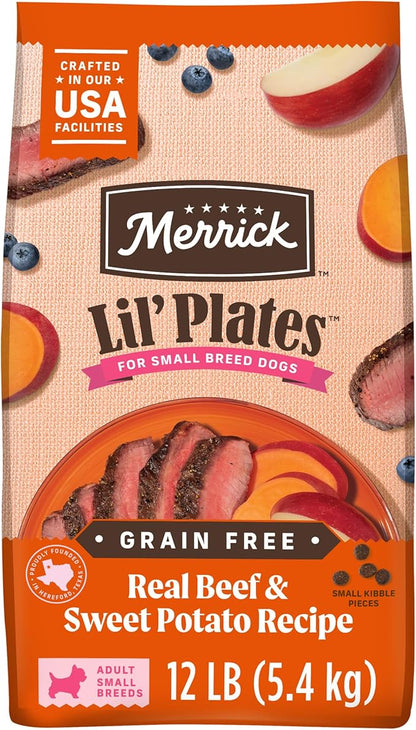 Merrick Lil’ Plates Premium Grain Free Dry Dog Food For Small Dogs, Real Texas Beef And Sweet Potato Kibble - 12.0 lb. Bag