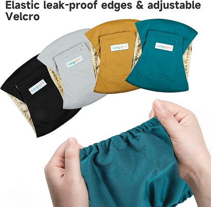 Male Dogs Diapers Belly Bands(4Pack), Washable Reusable Male Boy Doggy Wraps Panties for Doggie Puppy Pooping Potty Training Incontinence Marking Pañal para Perro Black Blue Gray Gold Large
