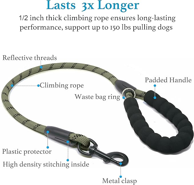 iYoShop Dual Dog Leash - 360° Swivel, No Tangle Walking Leash with Shock Absorbing Bungee for Two Dogs (Medium, 8-35 lbs, Military Green)