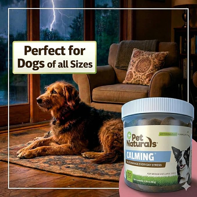 Pet Naturals Calming Chews for Medium and Large Dogs, Anxiety Relief with Gentle Ingredients for Thunder, Fireworks, Barking, Calming Dog Treats, Chicken Flavor, 30 Count