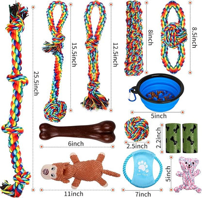 XLMYS Dog Toys for Aggressive Chewers 13 Pack，Indestructible Tug of War Toys for Small, Medium, Large Dog Breeds, Teeth Cleaning Chew Toys Pet Interactive Rope Toys