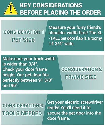96" Extra Large Dog Door for Sliding Glass Door - XL Doggy Door for Sliding Door Dog Door Insert - Left Open from Inside
