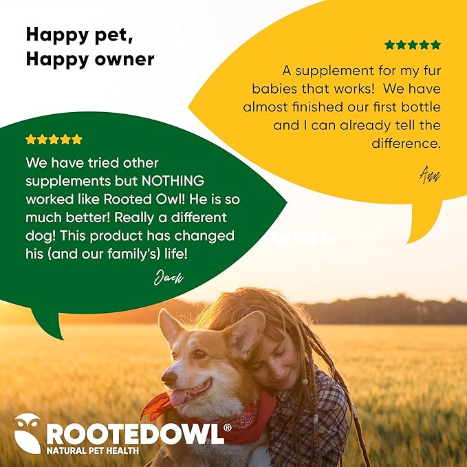 Rooted Owl Joint and Muscle Support for Cats and Small Dogs (Under 30 Lbs) - Supplement with UC-II Type II Collagen and L-Carnitine - 30 Count