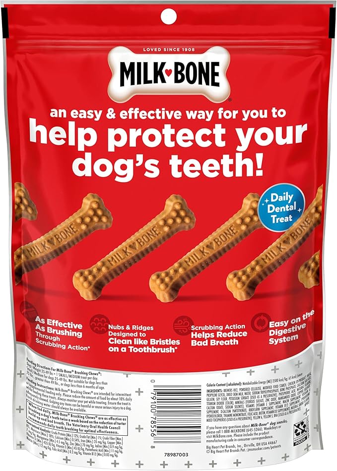 Milk-Bone Brushing Chews Original Chicken Flavor Daily Dental Dog Treats, Small/Medium, 7.1 Oz. Bag (Pack of 5)
