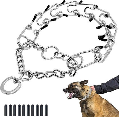 Adjustable Dog Collar, Pinch Collar for Dogs,Dog Training Collar for Small Medium Large Dogs,Metal Prong Collar with Comfort Rubber Tips (Large, 3.5mm, 21.6-Inch)