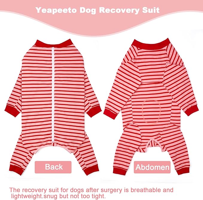 Yeapeeto Dog Onesie Surgery Recovery Suit for Large Medium Bodysuit Dogs Pajamas PJS Full Body for Shedding, Prevent Licking, Wound Protection, Cone Alternative… (Red Pink, 2XL)