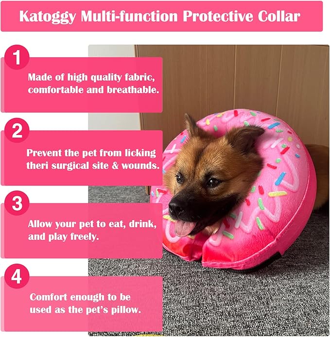 Katoggy Inflatable Dog Cone Collar for After Surgery, Doggie Neck Blow up Donut Recovery ECollar, Soft Adjustable Dog Cone for Small Medium Large Dogs and Cats
