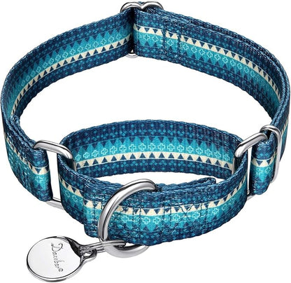 Martingale Dog Collar No Pull Pet Collar Heavy Duty Dog Martingale Collars Silky with Unique Geometric Pattern for Medium and Large Dogs (M, Turquoise)