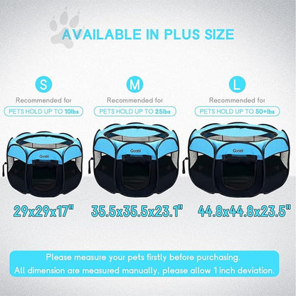 Goozii Dog Playpen for Large Dogs Portable Collapsible, Indoor Outdoor Cat Pet Puppy Exercise Play Pen Tent Crate Cage with Zipper Door Top Cover Floor for Camping (Large Size, Blue)