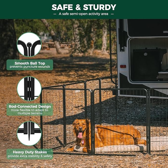 FXW Rollick Unleashed Dog Playpen for Indoor, Yard, RV Camping, 40 inch 16 Panels Dog Pen with Sun Shade for Medium and Large Dogs, Black│Patented
