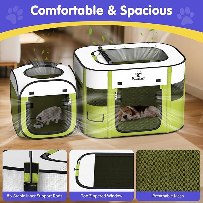 Pawaboo 2-in-1 Pet Playpen for Dog Cat, Portable Puppy Playpen with 600D Oxford, Divisible Pet Tent for Indoor and Outdoor Travel Use of Kitten and Puppy, Foldable Dog Enclosure