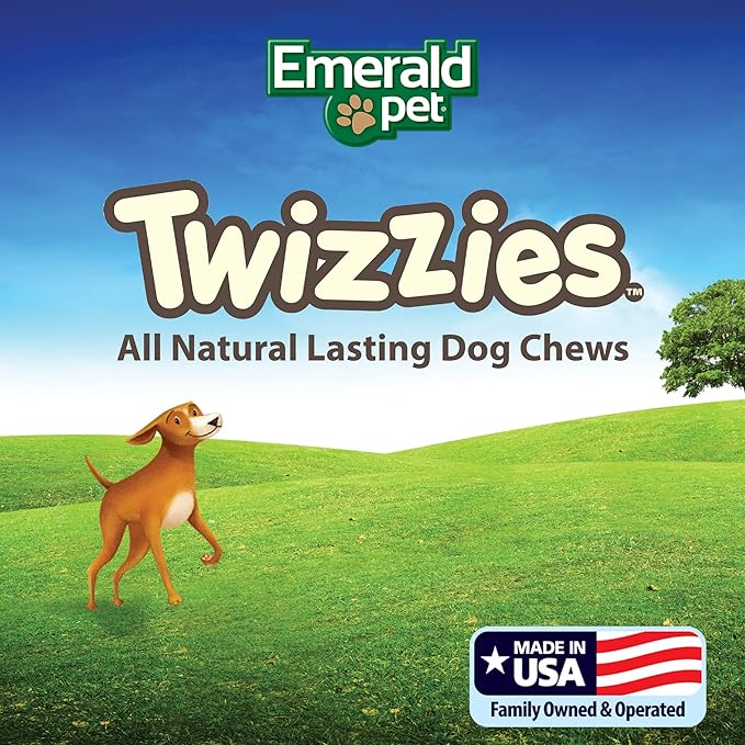 Emerald Pet Twizzies Rawhide Free 100% Digestible Natural Dog Lasting Chew Treats, Made in USA Size 6, Peanutty Peanut Butter Multipack