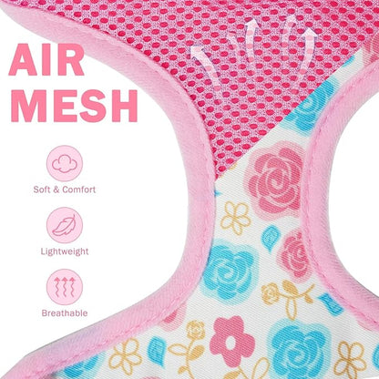 SCENEREAL Small Dog Harness Collar and Leash Set, Adjustable No Pull Pet Harnesses, No Chock Soft Mesh Vest for Doggie Puppy Medium Dogs Cats Girl or Boy,Chihuahua, Yorkie, Outdoor Walking