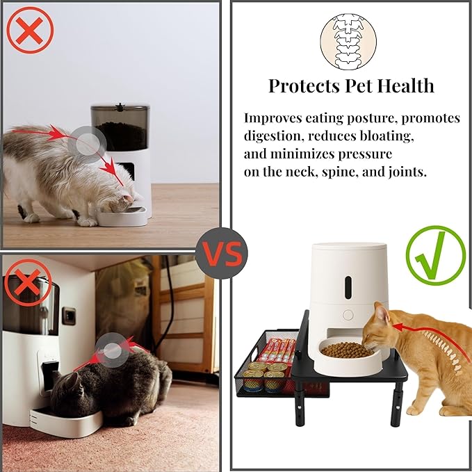 Dog Water Bowl Dispenser Stand with Storage Drawer & Metal Holder Compatible with Automatic Feeders & Water Dispensers - Adjustable Height, Raised Elevated Platform for Cats, Small & Medium Dogs