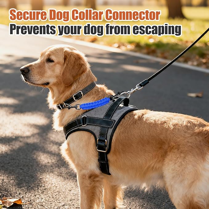 Dog Collar Safety Clip with Dual Clasps,Handmade Backup Safety Strap for Dog Harness, Collars and No Pull Harness Connectors (Navy Blue)
