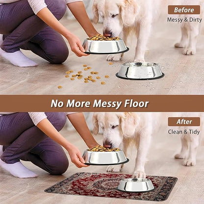 Vintage Carpet Boho Pet Feeding Mat,Absorbent Quick-Dry Cat Dog Food and Water Bowl Mats,Non-Slip Rubber Backing Mat,Cat Dog Accessories Supplies 16"x24"