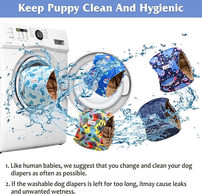 5 Pack Dog Diapers Male Reusable, Premium Belly Bands for Dogs, High Absorbing Male Dog Pee Wraps for Doggie in Incontinence or Excitable Urination Hawaii M