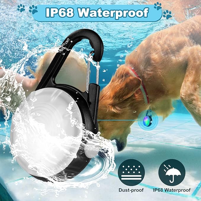 4 Modes Dog Lights for Night Walking, IP68 Waterproof Dog Collar Light, High Capacity Rechargeable Collar LED for Night Time Clip On（Black）