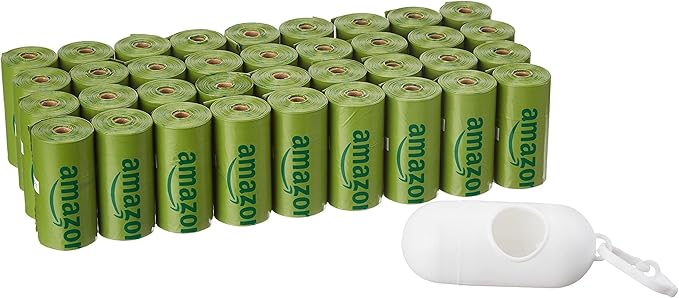 Amazon Basics Premium Leak Proof Dog Poop Bags with Dispenser and Leash Clip, Cucumber Scented, 13" x 9", 540 Count (36 Rolls of 15)