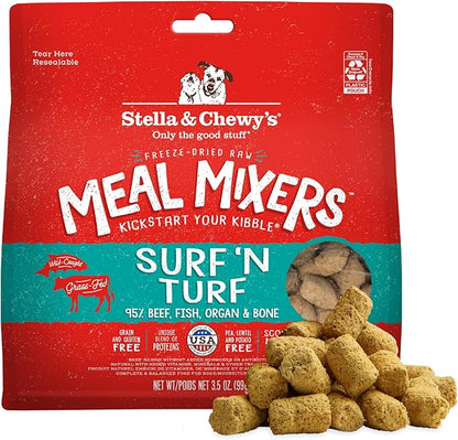 Stella & Chewy's Freeze-Dried Raw Surf & Turf Meal Mixers - Dog Food Topper and Mixer - Made with 95% Grass-Fed Beef & Wild-Caught Salmon - Perfect for Picky Eaters - Grain-Free - 3.5 oz