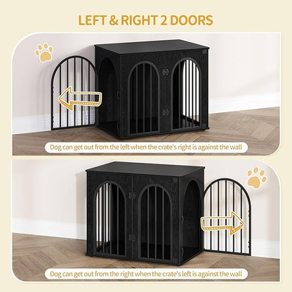 Hzuaneri 26.8'' Wooden Dog Crate Furniture, Indoor Dog Kennel Dogs Cage for Small Dogs, Heavy Duty Dog Crates Decorative Pet House End Side Table TV Stand, Black DFC85504B