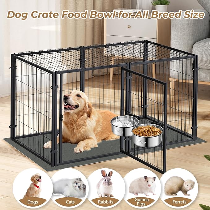Dog Crate Water Food Bowl No Spill,2 Pack Hanging Dog Bowls for Kennel,Dogs Crate Water Feeder Dish,Stainless Steel Kennel Dogs Bowls Mountable for Cats Bunny Ferret Bird