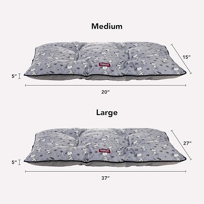 Berkshire Peanuts® Square Dog Bed, Suedemink Fleece Pet Mat with Waterproof & Non-Slip Bottom, Soft Plush Dog Mat for Crate, Couch, or Floor, Machine Washable(Poses & Paws Chateau Grey, Medium)