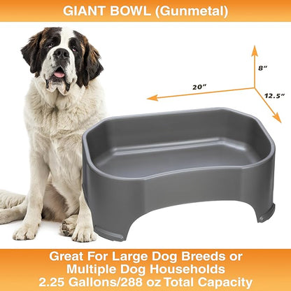 Neater Pet Brands Extra Large Water Bowl for Dogs, Outdoor Dog Water Bowl (2.25 Gallon XL Capacity), Big Trough Style Food Dish for Indoors or Outside, No Spill Large Dog Bowls, Gunmetal Grey