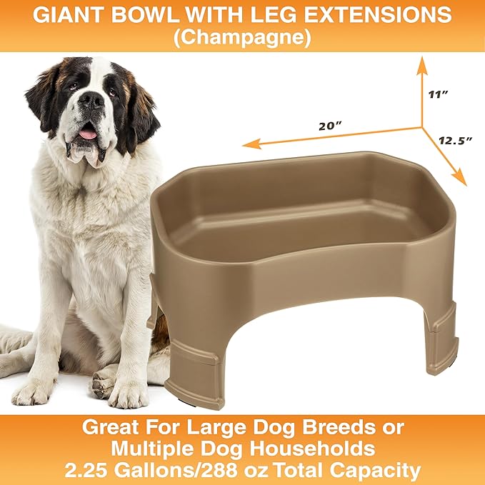 Neater Pet Brands Extra Large Water Bowl for Dogs, Elevated Outdoor Dog Water Bowl (2.25 Gallon XL Capacity), Big Trough Style Food Dish for Indoors or Outside, No Spill Large Dog Bowls, Champagne