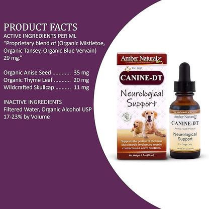 Amber NaturalZ Canine DT Herbal Supplement for Dogs | Canine Supplement for Muscle, Nose, Paw Pad, Nerve, and Neurological Support | 1 Fluid Ounce Glass Bottle