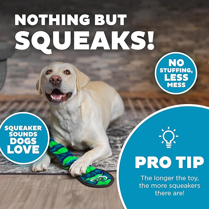 Outward Hound Durablez Large Snake Stuffing-Free Squeaky Plush Dog Toy for Puppies & Dogs - Interactive, Soft Yet Tough, No Mess, Jumbo Squeaker, Long-Lasting Play, 24.5 inch, Blue