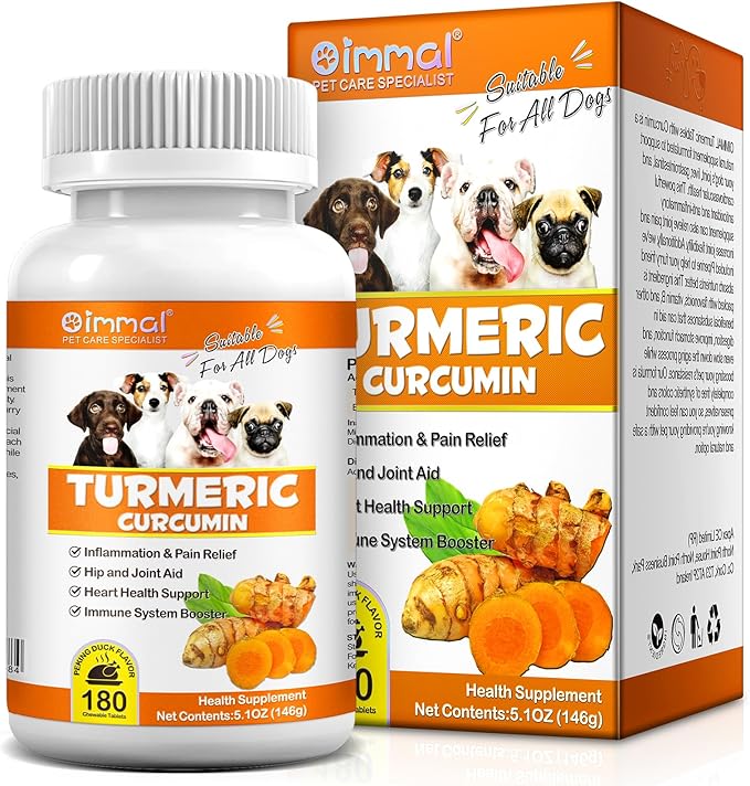 Turmeric for Dogs,180 Chews Dog Turmeric Curcumin Tablets Supports Canine Digestive Heart & Liver Health, Antioxidant, Eliminates Joint Pain Inflammation,Hip and Joint Aid-Duck Flavor