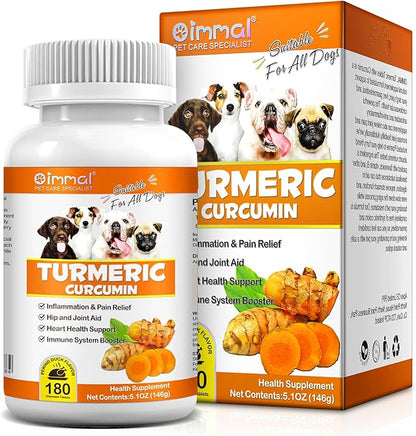 Turmeric for Dogs,180 Chews Dog Turmeric Curcumin Tablets Supports Canine Digestive Heart & Liver Health, Antioxidant, Eliminates Joint Pain Inflammation,Hip and Joint Aid-Duck Flavor