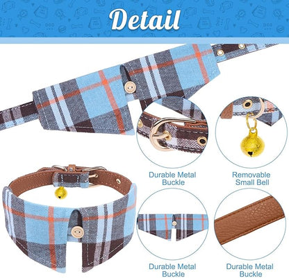 EXPAWLORER Puppy Collar and Leash Set - Classic Plaid Small Dog Collar with Bow Tie, 360 Swivel No Tangle Dog Leash, Adjustable Dog Collar for Small Medium Dogs Cats, Sky Blue S